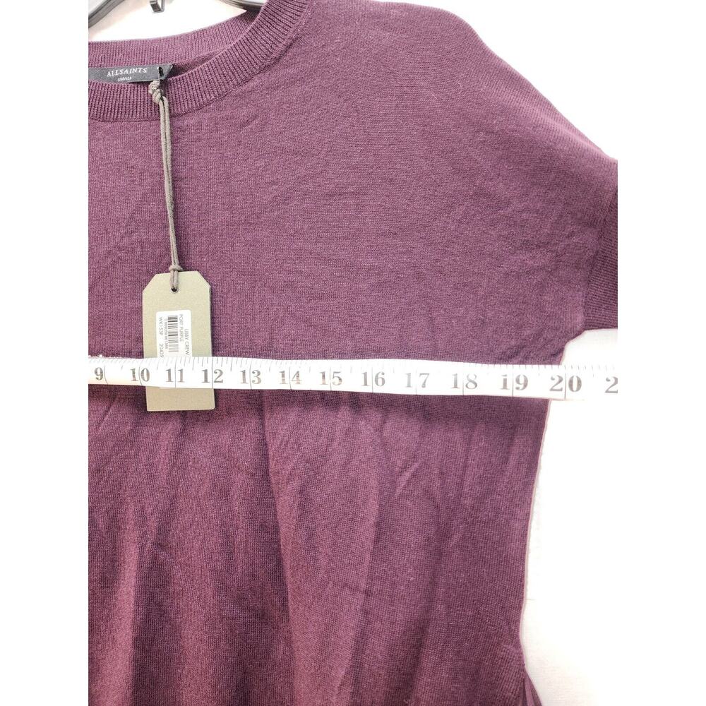 All Saints Sweater Womens Large Libby Crew Neck 100% Merino Wool Purple High Low - Picture 9 of 12